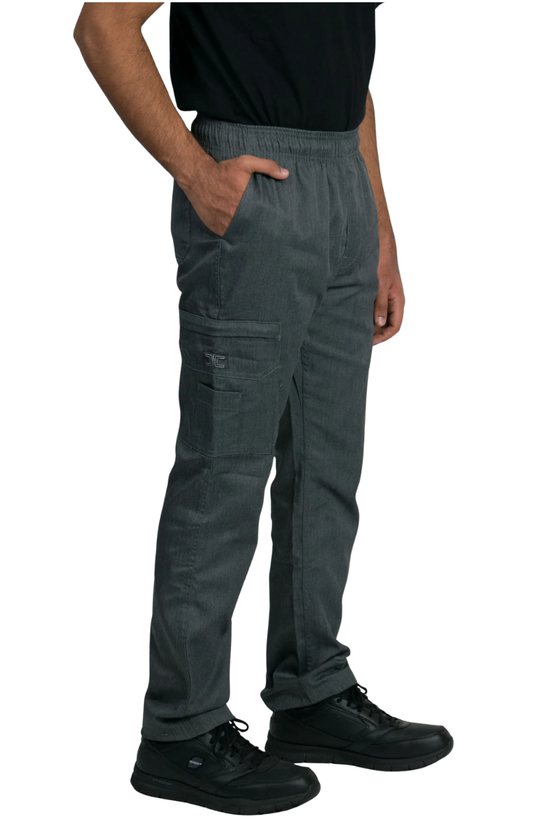 Pantalón Unisex Chef Code Slim Fit Con Cintura Elástica, Zipper y Bolsillos Cargo Heather Charcoal