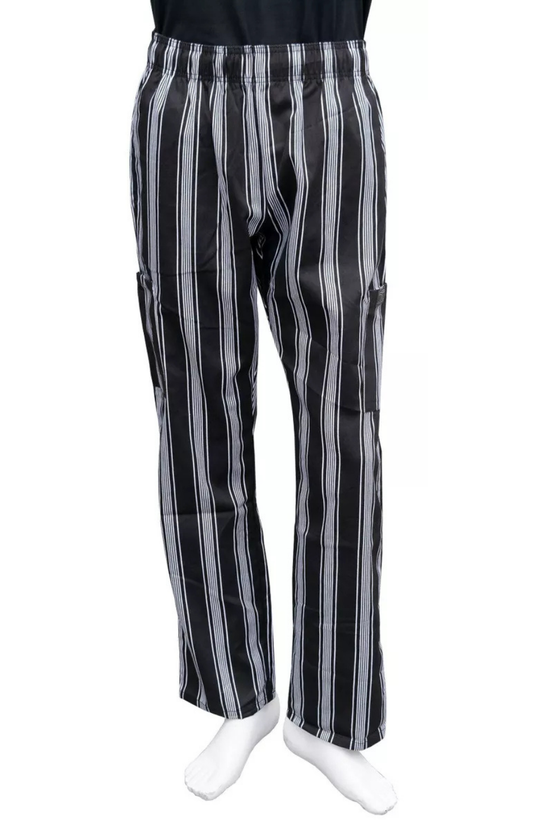Pantalón Unisex Chef Code Con Jareta y 5 Bolsas Triple Stripe White